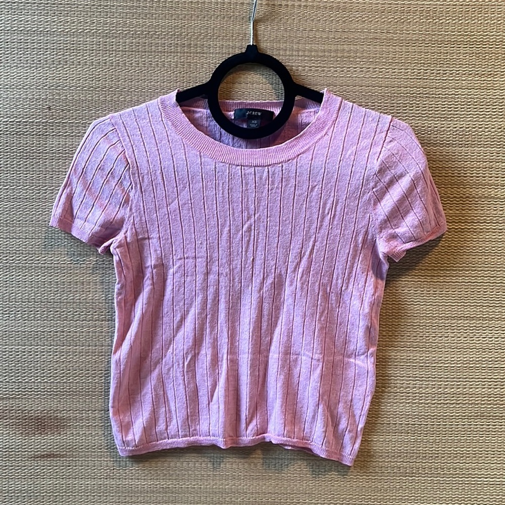Bubblegum Pink J. Crew Silk and Cashmere Ribbed Crop Top
